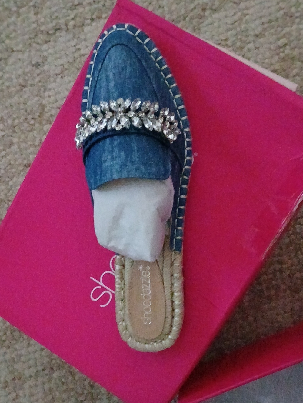 Denim Blue Jeweled Slip-On Women's Mules
